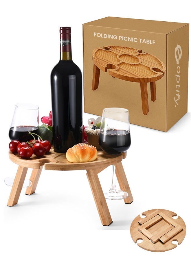 Eoptify طاولة نزهة قابلة للطي مصنوعة من الخشب المحمول مع فاصل وحامل كؤوس النبيذ، صينية خفيفة للوجبات الخفيفة للاستخدام في الهواء الطلق، الشاطئ، التنزه، والديكور - Image 2